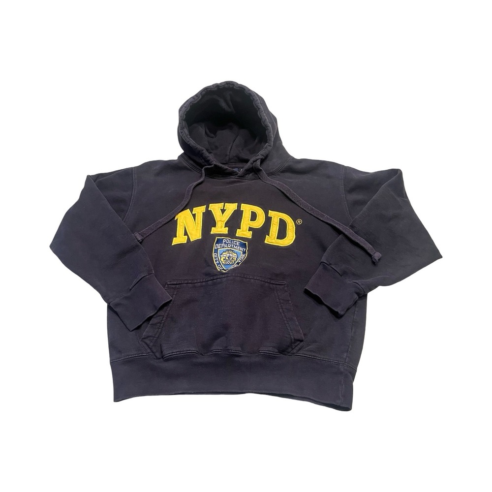 NYPD Navy Blue Pullover Hoodie Yellow Embroidered Logo Small Official Licensed